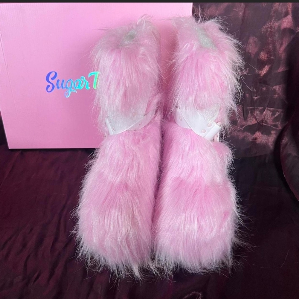 New, Sugar Thrillz fur boots by Dolls Kill. New